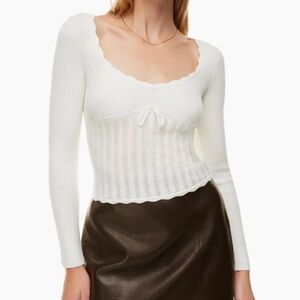 Wilfred White Scalloped Knit Top